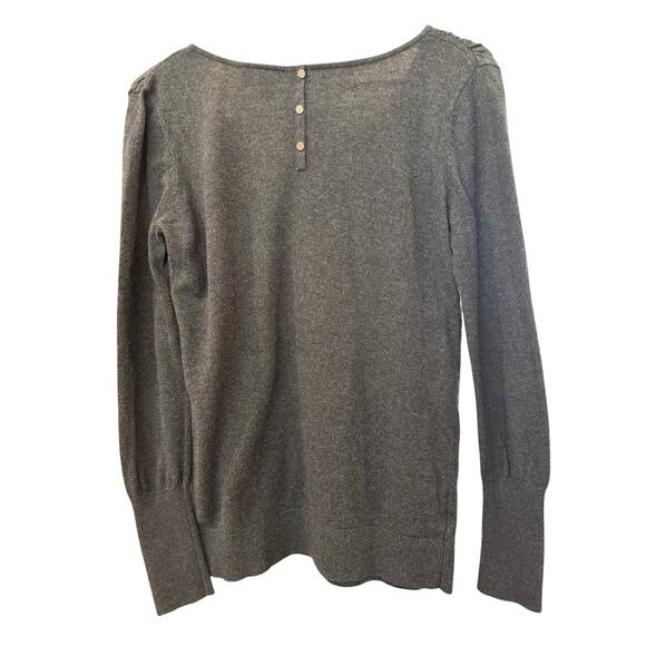 LOFT Charcoal Scoop Neck Sweater Statement Sleeves Back Keyhole Size M - Picture 4 of 7